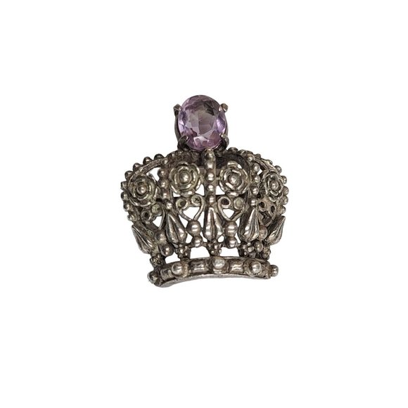 Crown Brooch Pin Amethyst Stone - Picture 4 of 10
